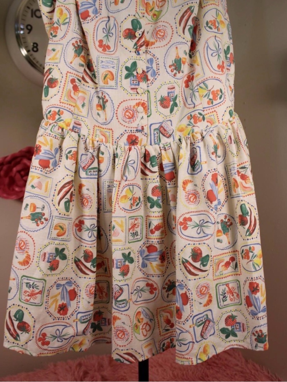 Anthropologie Food Print Mini Dress Drop-waist with pockets - Picture 2 of 7